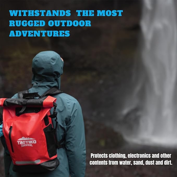 TACTIKO 30L Heavy-Duty 100% Waterproof Backpack, Roll Top Dry Bags for Kayaking, Hiking, Camping, Survival