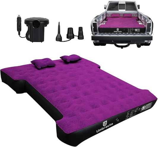 Umbrauto Truck Bed Air Mattress for 6-6.5ft Full Size Truck Bed, Upgraded Thickened Inflatable Mattress with Pump, Pick Up Airbed for Truck Tent Camping, Purple