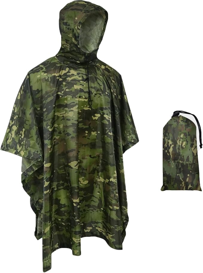 Camo Rain Poncho, Multi Use Waterproof Rain Coat