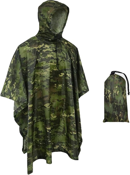 Camo Rain Poncho, Multi Use Waterproof Rain Coat