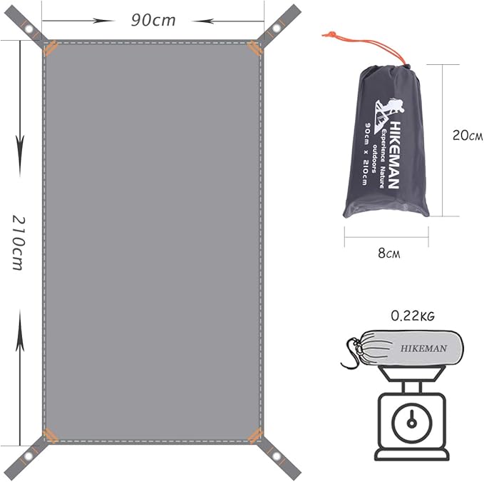 Hikeman Tent Footprint - Waterproof Camping Tarp, Heavy Duty Tent Floor Saver, Ultralight Ground Sheet Mat for Hiking, Backpacking, Hammock, Beach - Storage Bag Included(S-83”x35”)