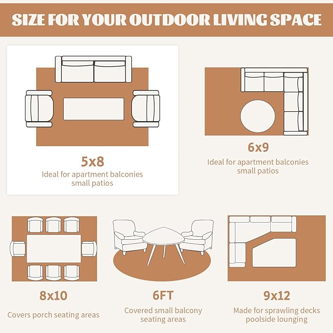 Ileading Outdoor Plastic Straw Rug 5x8ft Modern Geometric Style Reversible Patio Area Rugs Waterproof Non Shedding Portable Carpets for Rv Outside Deck Pool Beach Picnic Camping (Orange)