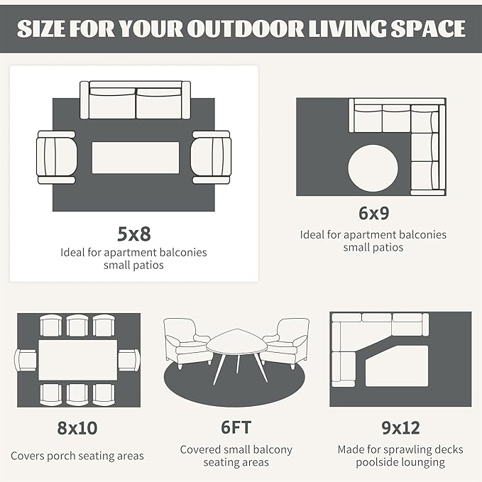 Ileading Outdoor Plastic Straw Rug 5x8ft Funny Floral Style Reversible Patio Area Rugs Waterproof Non Shedding Portable Carpets for Rv Outside Deck Pool Beach Picnic Camping (Grey)