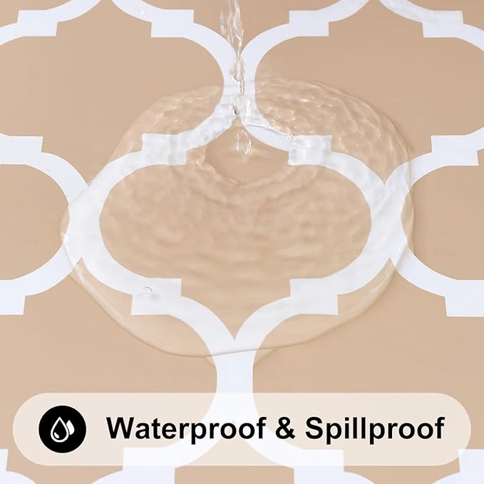 Smiry Rectangle Picnic Table Cover, Waterproof Elastic Fitted Camping Tablecloths for 4 Foot Tables, Wipeable Flannel Backed Vinyl Tablecloth Protector for Indoor, Outdoor (Khaki, 24x48 Inches)