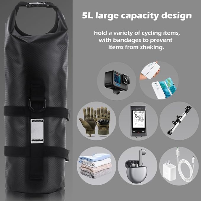 5L Bike Fork Bag with Multipurpose Cage for Cycling Touring,Lightweight Bicycle Waterproof Dry Cargo Rack Bag for MTB,Road,Mountain,Folding bikes