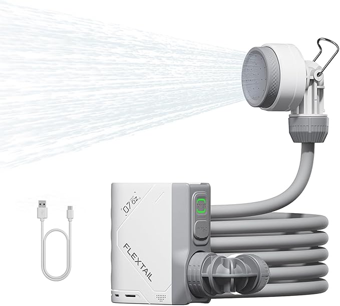 FLEXTAILGEAR Portable Shower Pump, Rechargeable Camping Shower, Outdoor Tiny Shower for Hiking, Waterproof Outdoor Camp Pump, Car wash, Pet Cleaning, Beach Vacations