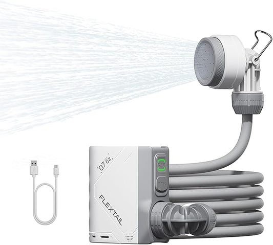 FLEXTAILGEAR Portable Shower Pump, Rechargeable Camping Shower, Outdoor Tiny Shower for Hiking, Waterproof Outdoor Camp Pump, Car wash, Pet Cleaning, Beach Vacations