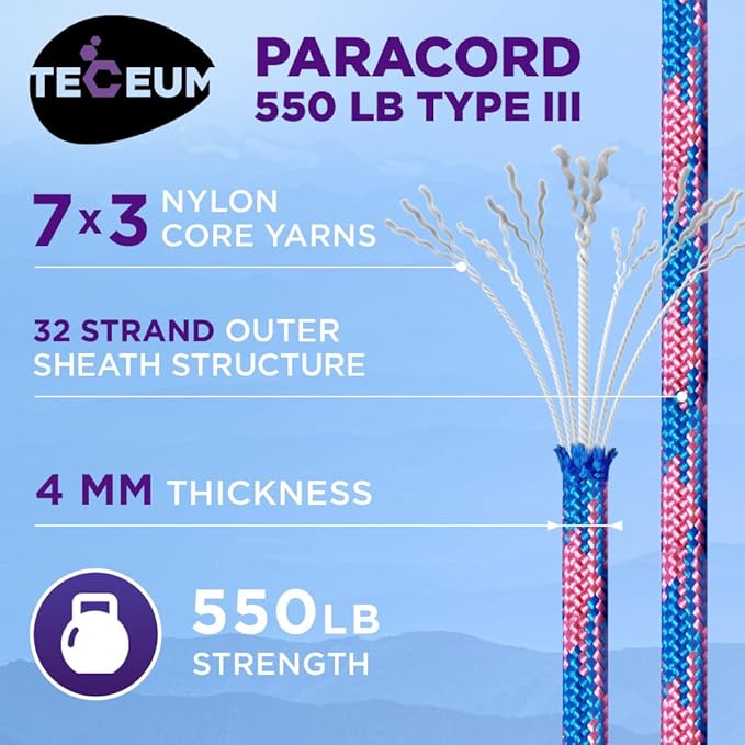 TECEUM Heavy Duty Rope 1000 – 1000ft / 200ft / 100ft / 50ft – 40+ Colors – Utility Rope for Survival & Camping Gear – Nylon String, Camping Rope, para Cord, Utility Nylon Rope, Tent Cord
