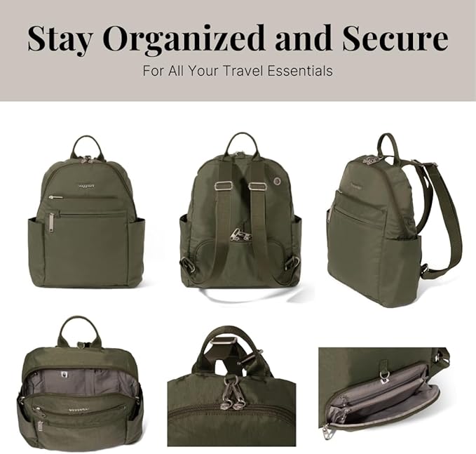 Baggallini Securtex® Anti-theft Vacation Travel Backpack 10x13 Slash-Resistant Nylon Daypack w/RFID