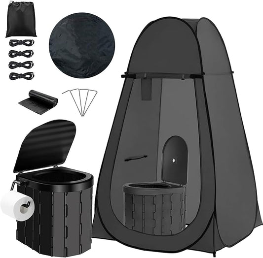 Portable Toilet and Privacy Tent for Adults, Pop Up Potty Tents Outdoor Portable Toilet for Camping with 12 Toilet Bags, Pop-up Tent for Toilet, Travel, Changing