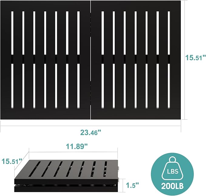 Waterproof Bamboo Bath Mat for Shower, Foldable | Non-Slip | Heavy Duty, Wooden Bath Mat, Floor Mat and Doormat for Indoor Outdoor (Black, 23.4 x 15.6IN)