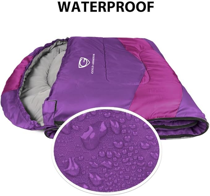 Gold Armour Sleeping Bags for Adults Cold Weather & Warm - Backpacking Camping Sleeping Bag for Kids 10-12, Girls, Boys - Lightweight Compact Camping Essentials Gear Accessories, Right Zipper