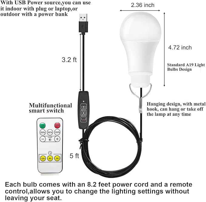Taysing USB Light,USB Lamp,Camping Lights,7W Dimmable Hanging Portable Emergency Light Tent Lights for Power Station Solar Panel Charger Power Bank Power Outage Camping Outdoor Hurricane,2 Pack 3000K