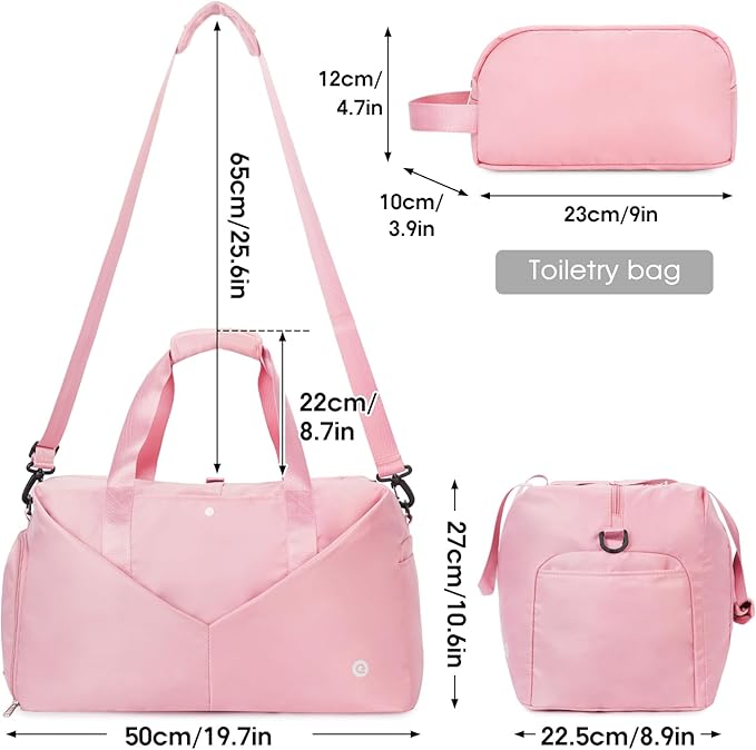 Ceneda 20" Gym Duffel Bag with Wet Pocket Shoes Compartment Portable Overnight Weekender Bag Travel bag Yoga Bag for Women (Pink)