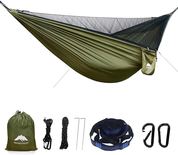Camping Hammock - Portable Hammock with Mosquito Net, Lightweight Backpacking Hammocks Swing Camping Accessories for Indoor, Outdoor, Beach, Backyard, Patio, Travel, Hiking