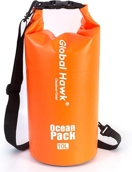 Waterproof Dry Bags: 10L, 20L Sizes - Ideal for Kayaking, Fishing, Rafting, and More! Adjustable Strap for Ultimate Convenience. Stay Dry While Adventuring (Orange, 10L)