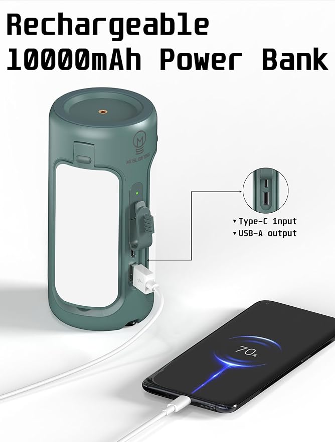 Foldable Camping Light Rechargeable Lantern, 10000mAh Power Bank, Portable Flashlight, IP54 Waterproof, 1/4" Screw Adapter, 750LM, 5 Modes, LED Tent Light for Camping, Hiking, Fishing