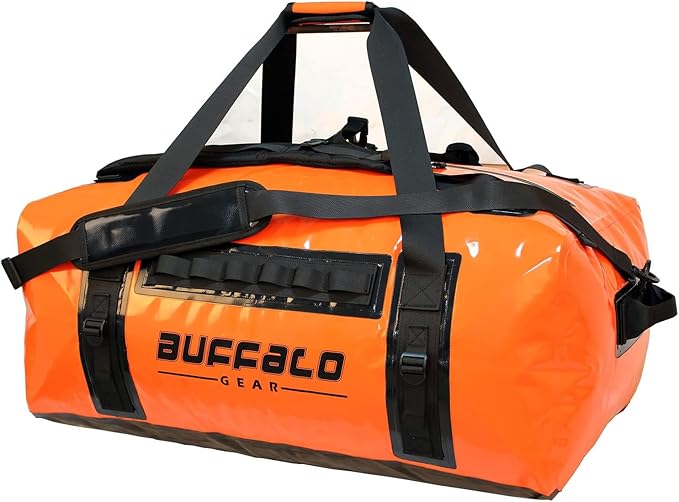 Buffalo Gear Waterproof Duffle Bag 120L Large Adventure Bag with Backpack Straps for Travel Hunting Camping Boating Kayaking Motorcycling Fishing