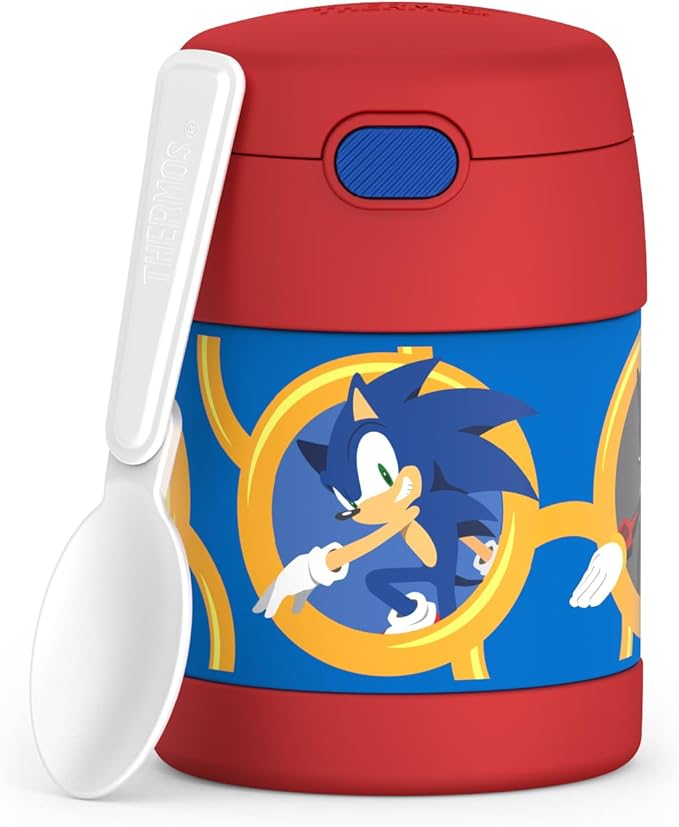 THERMOS FUNTAINER 10 Ounce Stainless Steel Vacuum Insulated Kids Food Jar with Spoon, Sonic the Hedgehog