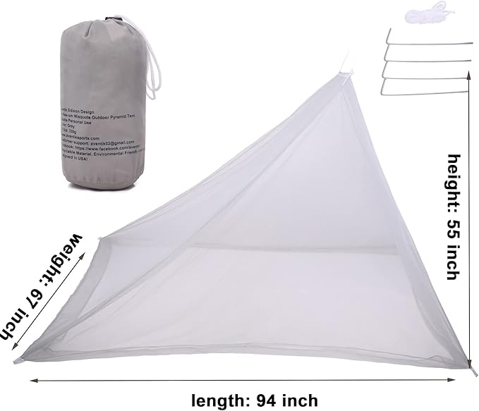 No-See-Ums Camping Mosquito Net Bed Compact and Ultra-Light for Travel，Finest Holes Mesh 2000 Noseeum Netting for Camping and Hiking, Without Sleeping Mat