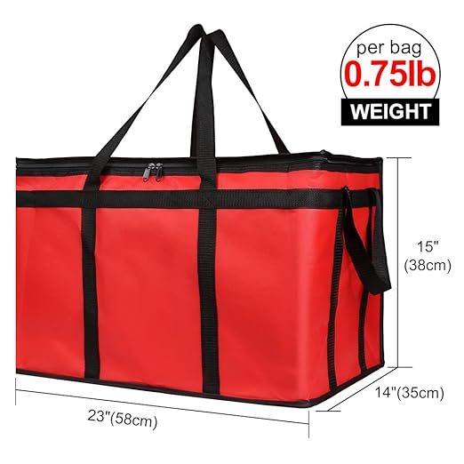 Bodaon 10-Pack Insulated Food Delivery Bag for Uber Eats, XXX-Large Grocey Shopping Bag for Catering, Cooler/Thermal Bags for Pizza, Red