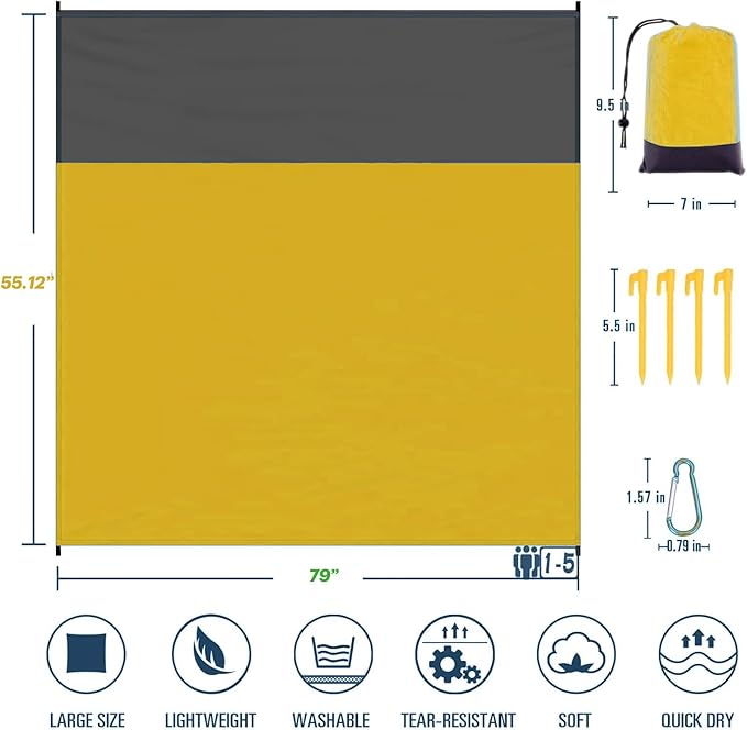 Beach Blanket Sandproof Waterproof, Beach Essentials Extra Large Beach Mat, 79" X 55" Oversized Durable Outdoor Picnic Mat Storage Bag for 1-4 Adults, Beach Accessories for Travel, Camping, Hiking