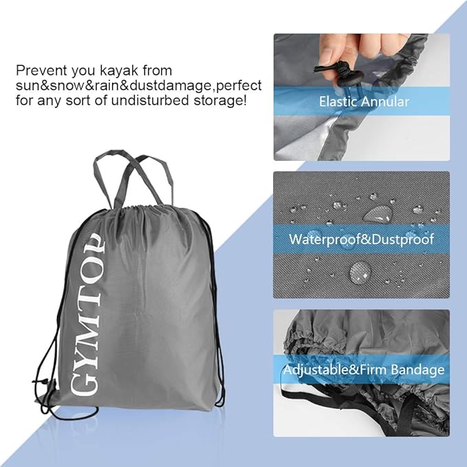 7.8-18ft Waterproof Kayak Canoe Cover-Storage Dust Cover UV Protection Sunblock Shield for Fishing Boat/Kayak/Canoe 7 Sizes [Choose Color] (Gray(Upgraded), Suitable for 15.3-16.5ft Kayak)