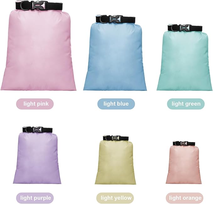 Shappy 6 Pcs Waterproof Dry Bag Set 6 Sizes Lightweight Sacks and Long Adjustable Shoulder Strap Outdoor Water Proof Keep Gear Dry Bag Stuff Sacks for Backpacking, Boating, Hiking, Camping (Macaron)