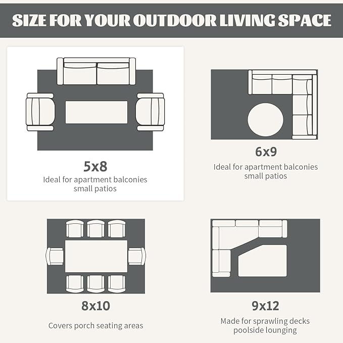 Ileading Reversible Plastic Outdoor Rug Modern Geometric Style Patio Straw Mat Waterproof Deck Carpets Non Shedding Portable Area Rugs for RV Beach Backyard Outside Pool Picnic Camping (5'x8'Grey)