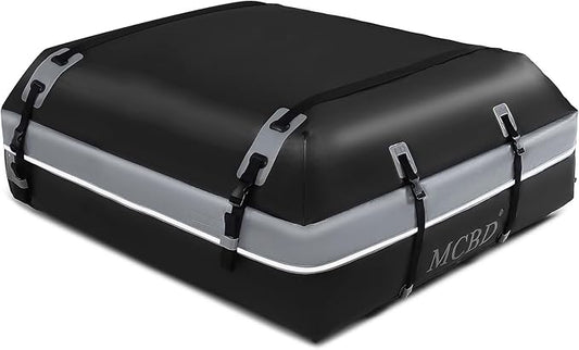 Rooftop Cargo Carrier Bag,15 Cubic Feet Soft-Shell Waterproof Car Roof Luggage Bag for All Vehicles SUV with/Without Rails,Includes 8 Reinforced Straps+4 Door Hooks,Storage Bag,Anti-Slip Mat,Gray