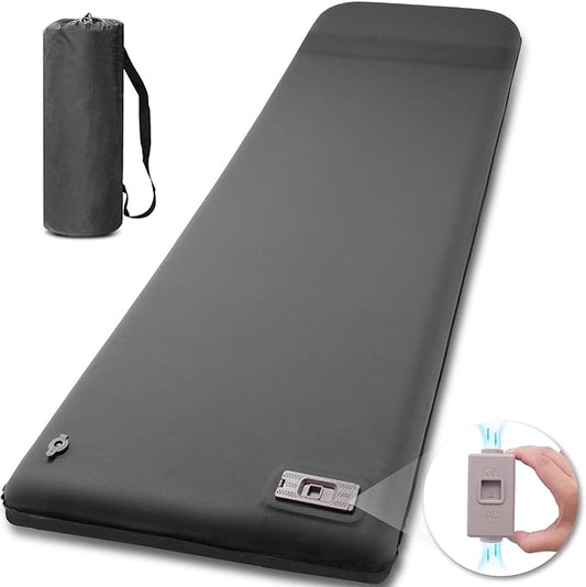 Self Inflating Sleeping Pad with Electric Pump, 3.14" Ultra-Thick Memory Foam Camping Mattress Pad with Pillow Fast Inflating in 30s,9.5 R-Value Insulated Camping Pad for Camping Car Travel, LightGrey