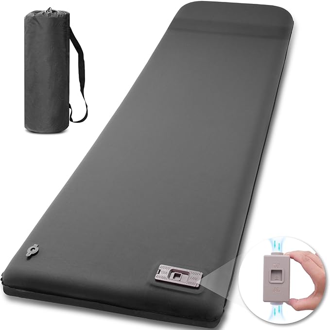 Self Inflating Sleeping Pad with Electric Pump, 3.14" Ultra-Thick Memory Foam Camping Mattress Pad with Pillow Fast Inflating in 30s,9.5 R-Value Insulated Camping Pad for Camping Car Travel, LightGrey