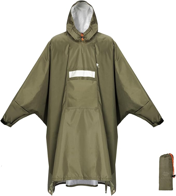 ANYOO Hooded Rain Poncho for Adults Waterproof Lightweight Rain Coat for Men Women Reusable Rain Jacket for Emergency Outdoor