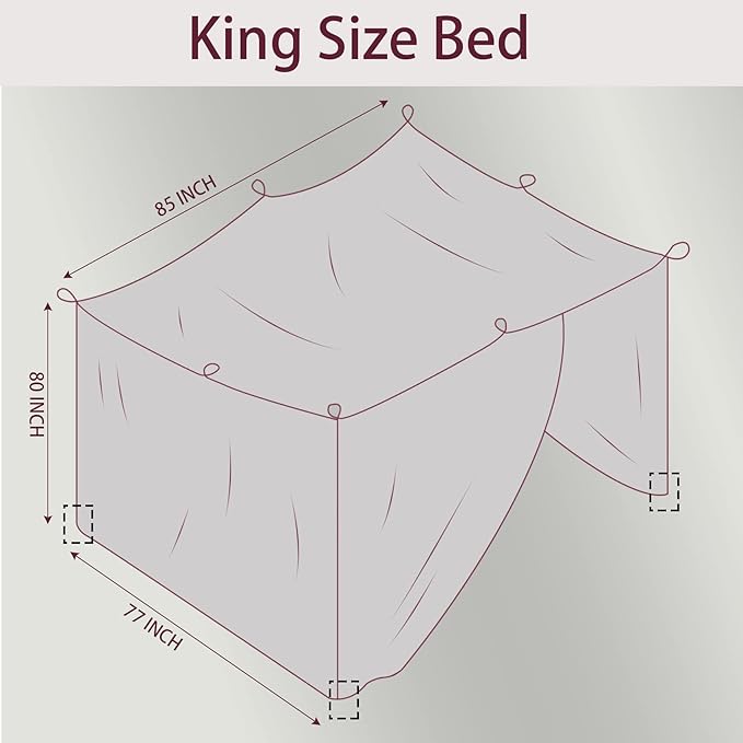 No-See-Um mesh Square Mosquito Net for King Size Bed 2 Openings Netting Mosquito Net for Beds, Finest Holes Mesh 2000 Mosquito Netting for Bed (Square King Grey Color)