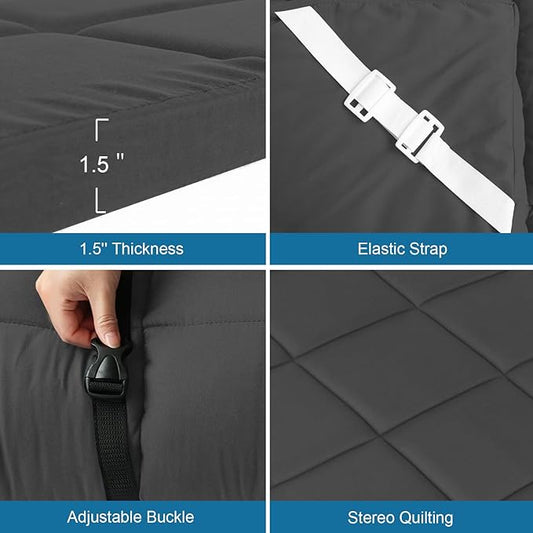 Navy Cot Mattress Topper - Quilted Pads for Camping, 75"x30" for Camp Cot/Rv Bunk/Narrow Twin Beds
