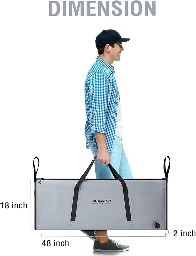 Buffalo Gear Insulated Fish Cooler Bag 40x18in 48x18in Leakproof Kill Bag Portable Waterproof Keep Ice Cold More Than 24 Hours