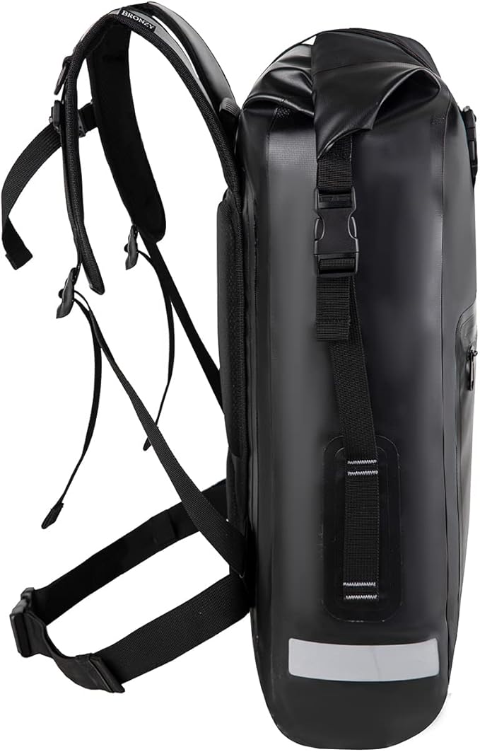 BRONZY Waterproof Backpack Dry Bag 30L Roll Top Closure with Front Zippered Pocket Heavy Duty Breathable Foam Padded Backing For Kayaking Camping Boating Hiking Beach (Black)