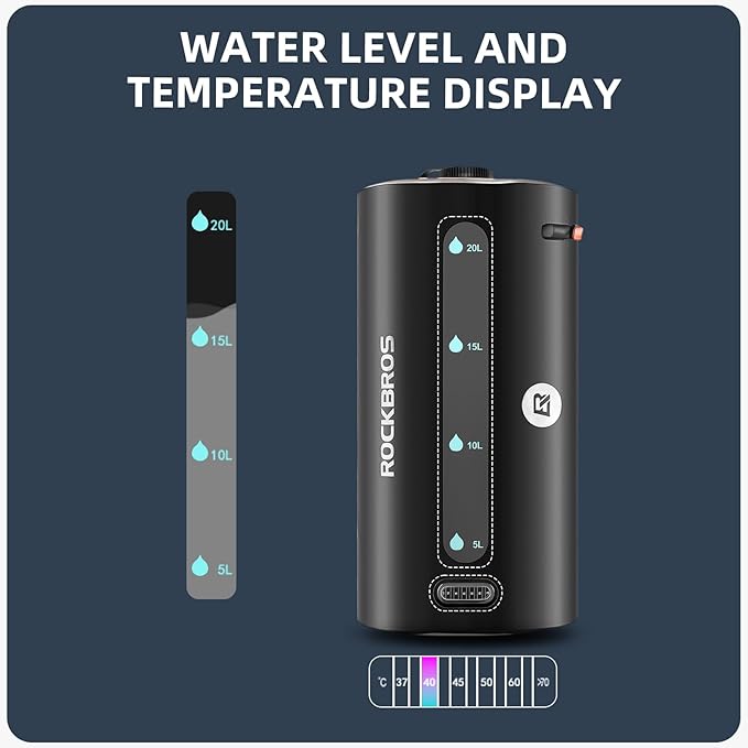 ROCKBROS Portable Shower for Camping Shower Bag 5 Gallons/20L Large Capacity Shower Bag for Camping Gear Solar Shower Bag for Camping Outdoor