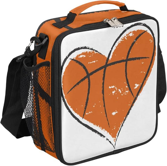 cfpolar Basketball Lunch Box for Boys Girls, Basketball Printed Insulated Lunch Bags for Kids Reusable Mini Cooler Lunch Tote Lunchbox Thermal Meal Tote Kit with Shoulder Strap for Work School Picnic