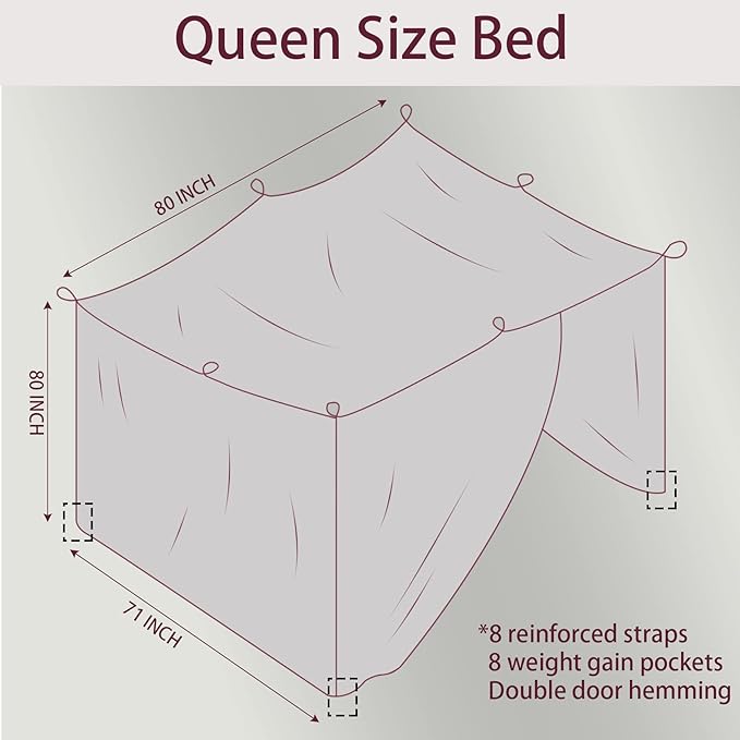 No-See-Um mesh Square Mosquito Net for Queen Size Bed 2 Openings Netting Mosquito Net for Beds, Finest Holes Mesh 2000 Mosquito Netting for Bed (Square Queen Grey Color)