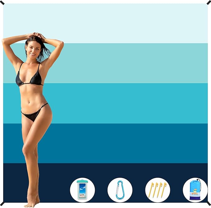 BYDOLL Beach Blanket 78''X81'' 4-7 Adults Oversized Lightweight Waterproof Sandproof Blanket for Beach Large Picnic Mat Travel Camping
