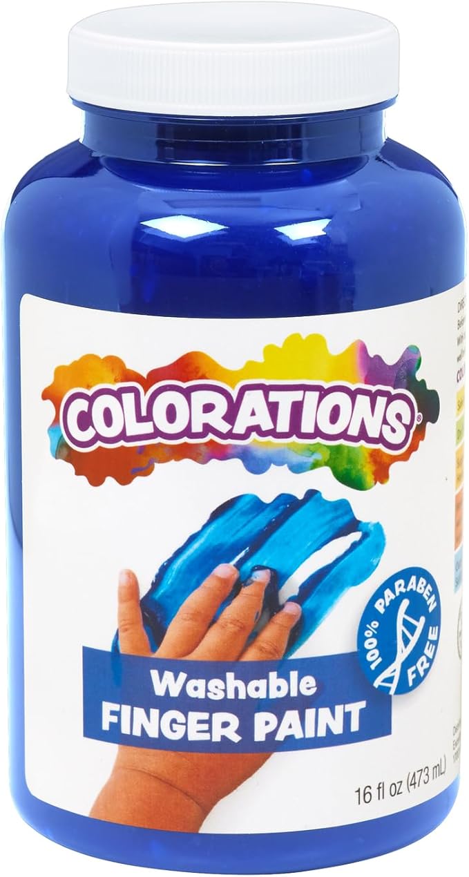 Colorations Washable Finger Paints, 16 fl oz, Blue, Non-Toxic, Creamy, Vibrant, Kids Paint, Craft, Hobby, Fun, Art Supplies, Young kids, finger painting, hand painting (CWFBL)