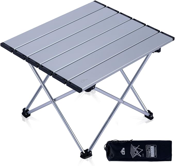 iClimb Ultralight Compact Camping Folding Table with Carry Bag (Silver - S)