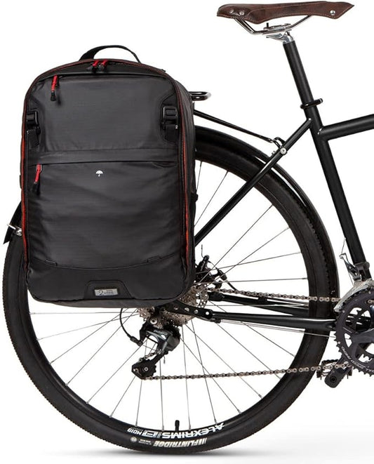 Two Wheel Gear - Pannier Backpack Convertible PLUS (30 Litre) - Weatherproof 2-in-1 Bike Commuting and Laptop Travel Bag, Recycled Ripstop Material, Black