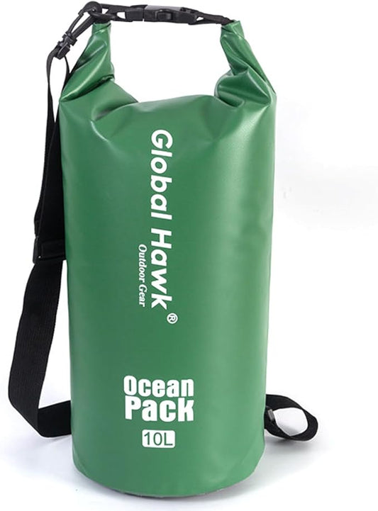 Waterproof Dry Bags: 10L, 20L Sizes - Ideal for Kayaking, Fishing, Rafting, and More! Adjustable Strap for Ultimate Convenience. Stay Dry While Adventuring (Green, 10L)