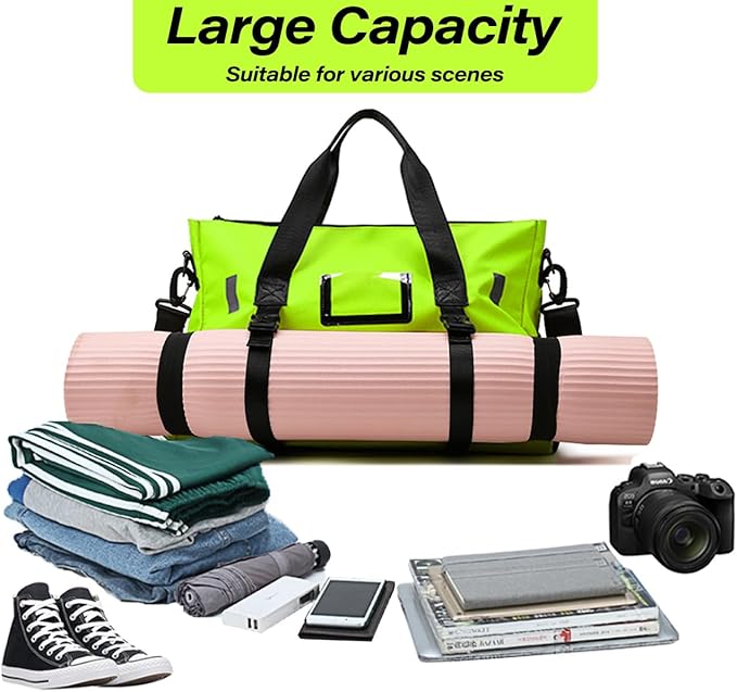 Gym Bag for Women, Yoga Mat Bag with Shoes Compartment & Wet Dry Pockets & Adjustable Yoga Mat Holder