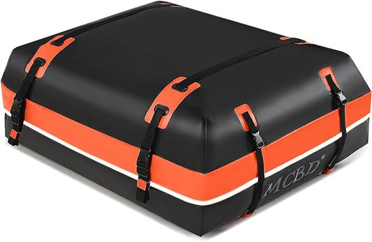Rooftop Cargo Carrier Bag,15 Cubic Feet Soft-Shell Waterproof Car Roof Luggage Bag for All Vehicles SUV with/Without Rails,Includes 8 Reinforced Straps+4 Door Hooks,Storage Bag,Anti-Slip Mat,Orange