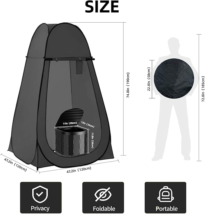 Portable Toilet and Privacy Tent for Adults, Pop Up Potty Tents Outdoor Portable Toilet for Camping with 12 Toilet Bags, Pop-up Tent for Toilet, Travel, Changing
