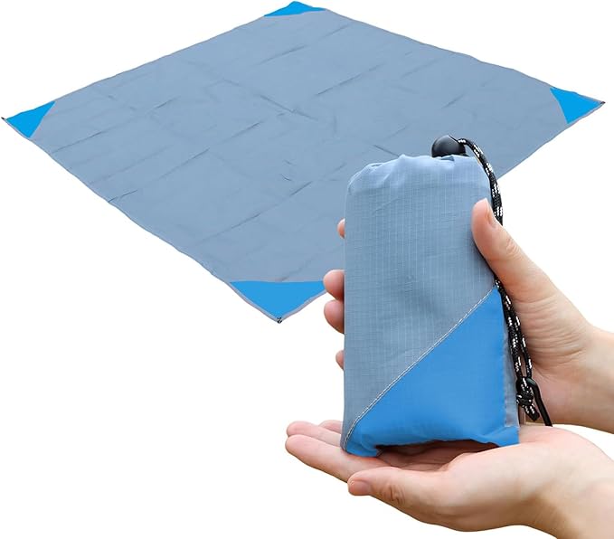 Orga'Neat Pocket Picnic Blanket, Sandproof Lightweight Pocket Camping Tarp, 55″x 60″ Foldable & Fits into Small Bag, Water Resistant Washable Quick Dry Compact Beach Mat for Outdoor Recreation
