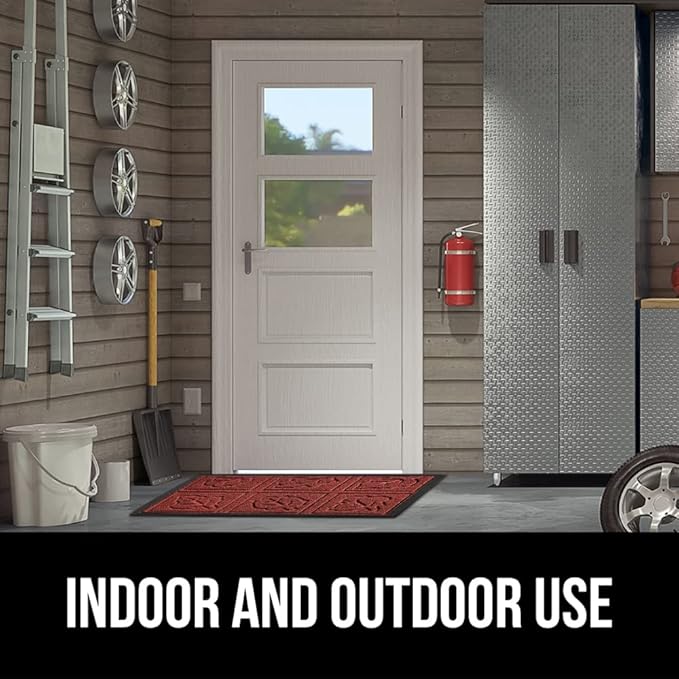 GORILLA GRIP 100% Waterproof All-Season WeatherMax Doormat, Durable Natural Rubber, Stain and Fade Resistant, Low Profile, Indoor Outdoor Door Mats, Easy Clean Entrance Mat, 17x29, Burgundy Leaves